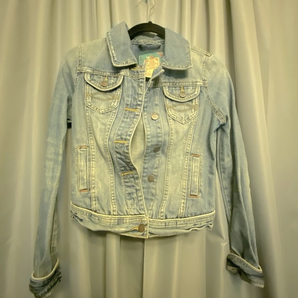 Abercrombie & Fitch Vintage Denim Distressed Jean Jacket Small Juniors Y2K - Picture 1 of 11